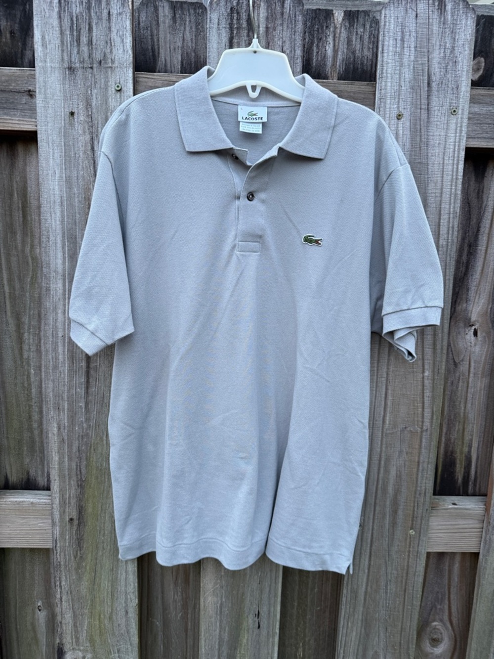 Lacoste Men’s Light Gray Pique Polo with Green Crocodile Logo